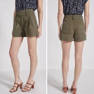 Current Elliott Baro Olive Green Pleated Belted Linen Blend High Rise Shorts